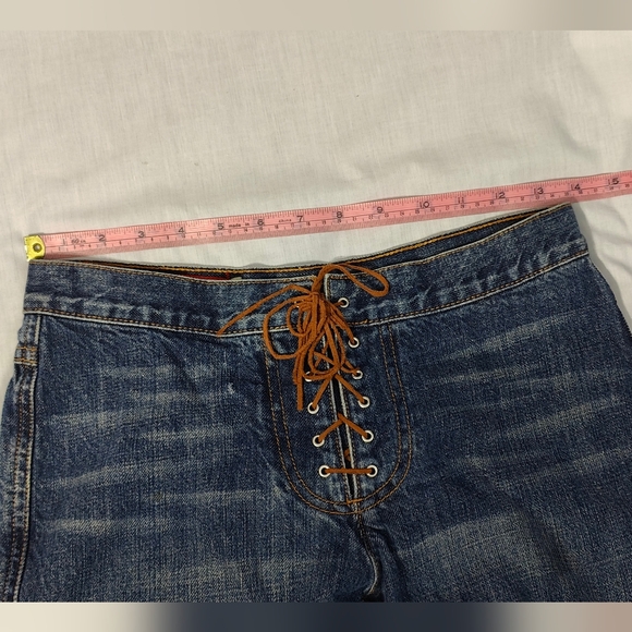 Vintage GUESS Lace-Up Jeans - Dark Wash - Size 27 - Wide Flare Leg - Picture 11 of 12